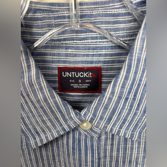 NEW Untuckit‎ Villa Fiore 100% Linen Long Sleeve Button Up Classic 0 Blue 0998 - Picture 4 of 8
